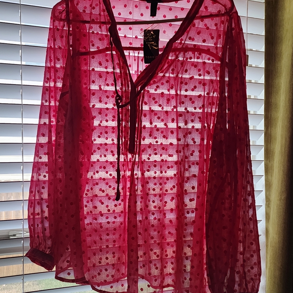 Torrid Pink Sheer Polka Dot Blouse